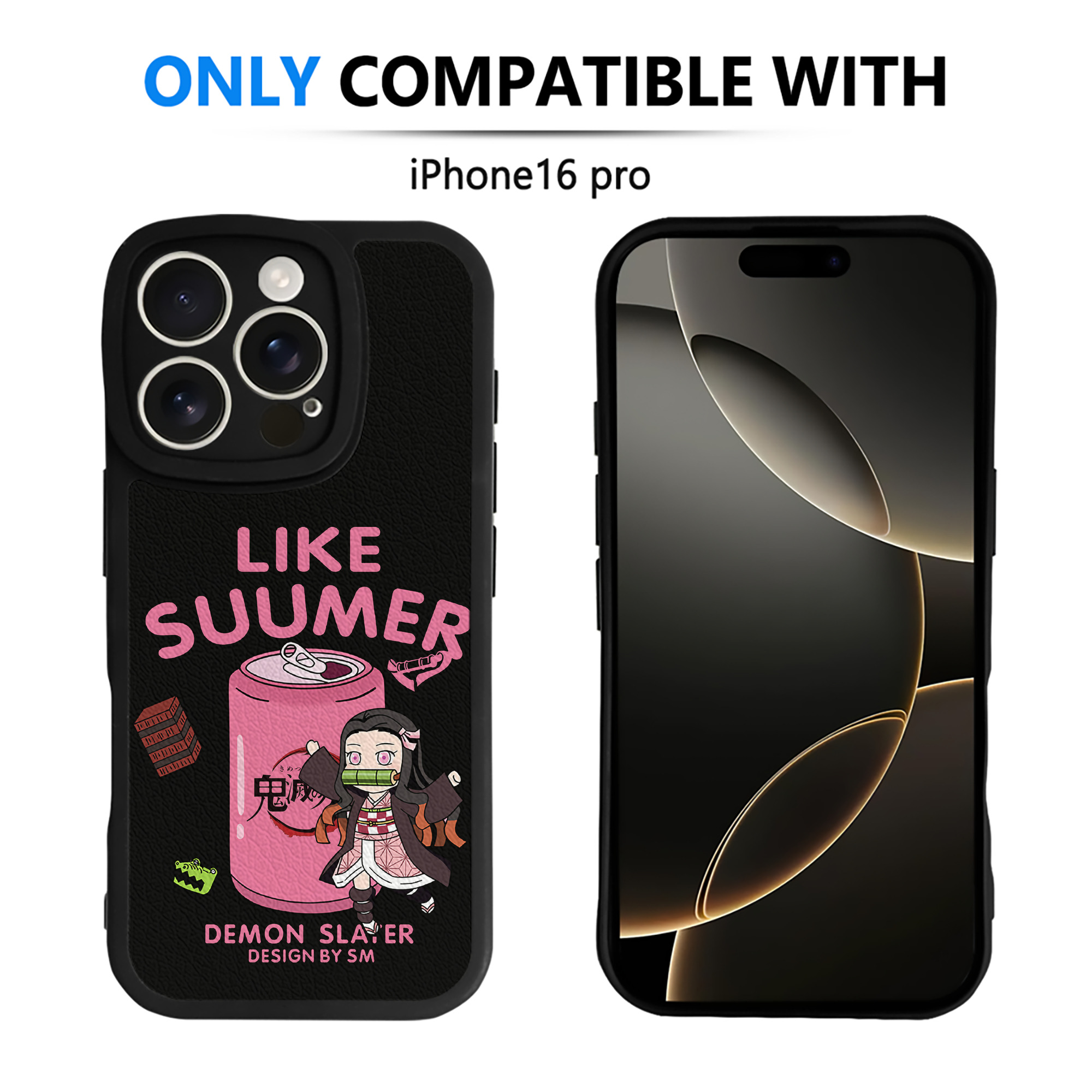 （画像用） 鬼滅の刃（きめつのやいば）竈門 禰󠄀豆子／かまど ねずこ Kamado Nezuko 【iPhone 16シリーズ対応】シリコンスマホケース（レザー調） 材質：シリコン